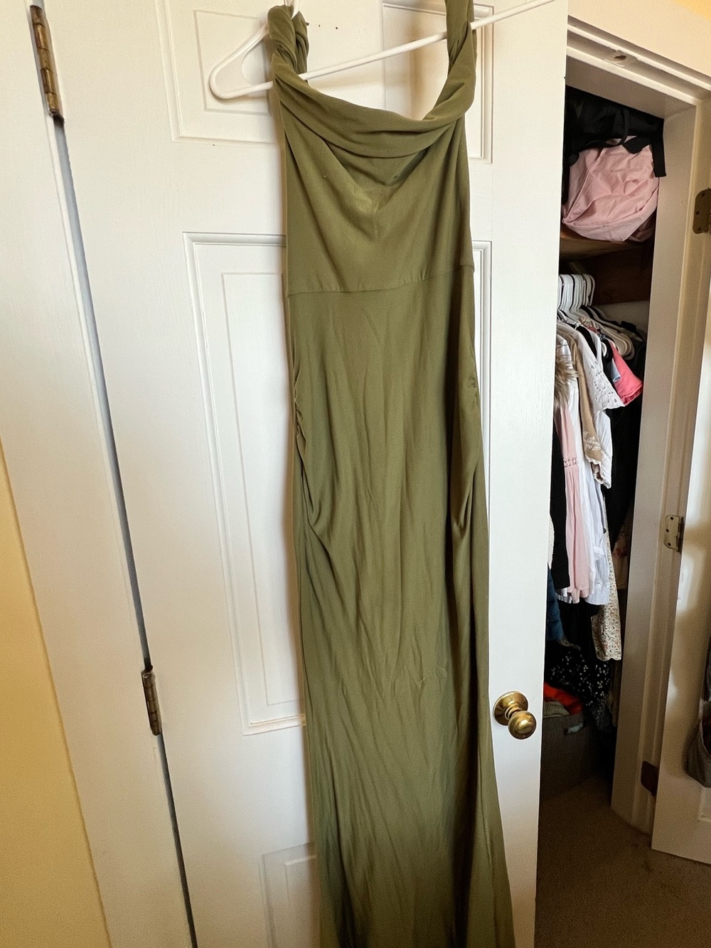 Club L London Olive Green Twisted-Strap Maxi Dress